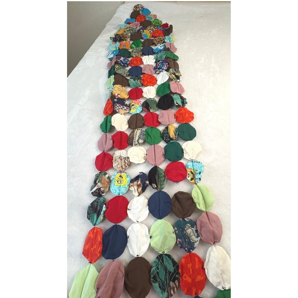 Handmade 2 Yo-Yo Quilt Textile Art Boho Table Runner Wall Hanging Cottagecore - Picture 10 of 14